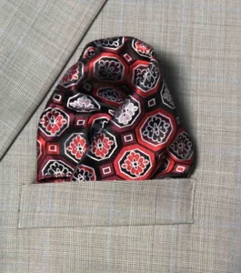 Gascoigne Pocket Square Fancy Geometric Red Brown White Men's - Picture 1 of 1