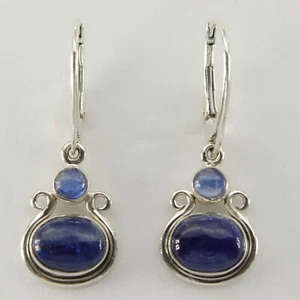 Blue Oval KYANITE Earrings 925 STERLING SILVER Leverback Genuine and Natural #6e - Picture 1 of 3