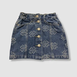 Molo Kids Girl's Blue Denim Heart Print Button-Front Bera Skirt Size 4Y - Picture 1 of 4