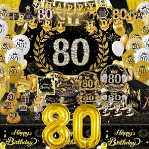 194Pcs 80Th Birthday Decorations for Men Women,Black and Gold 80Th Birthday D... - Picture 1 of 7