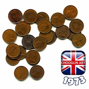 Set of (x25) BRITISH 1973 ELIZABETH II HALF PENNY ½p coins, 52 Years Old! - Picture 1 of 1