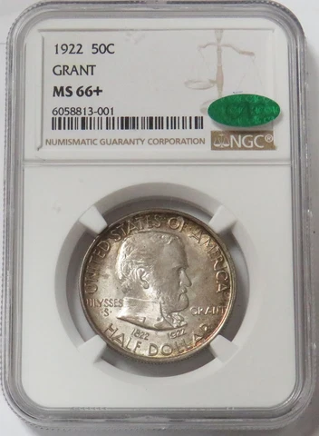 1922 SILVER ULYSSES S GRANT NGC MINT STATE 66+ CAC COMMEMORATIVE MEMORIAL HALF Cover