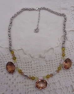 SWAROVSKI Faceted Brown TOPAZ CRYSTAL Rhodium Plated NECKLACE - Picture 1 of 6