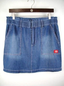 Dickies Tg L Minigonna Denim, Tasche Chiusura Zip, Logo Rosso 100% Cotone - Foto 1 di 8