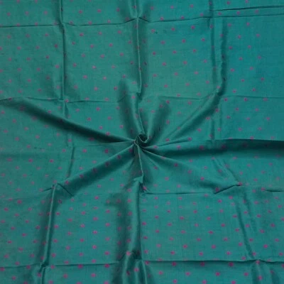 Vintage Teal 100% Pure Silk Handwoven Sari Remnant 4YD Craft Fabric Silk Scrap - Image 1 of 4