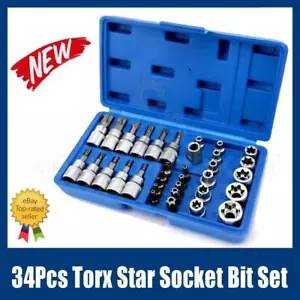 34Pcs Drive Male Female Torx Star Bit Socket E-socket Set Handheld Tool Case US - Picture 1 of 17