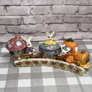 Vintage Easter Rabbit Figurine Train Carrot Egg Mushroom Train 8.5" X 3" - Picture 1 of 13
