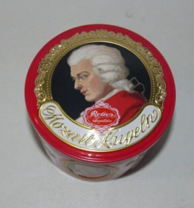 Mozart Kugeln Paul Reber Germany Red Gold White Elegant Collectible Tin (Empty) - Picture 1 of 4