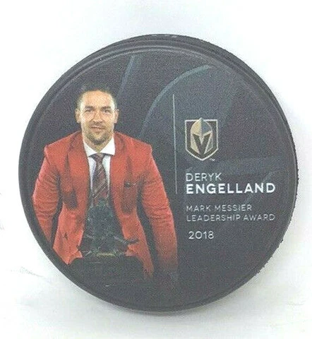 Vegas Golden Knights NHL Mark Messier Leadership Award Deryk Engelland Puck :E Cover