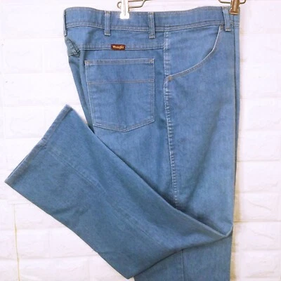 Vintage 80s Wrangler Leisure Denim Trousers Grandpa 38x30 Pockets Cotton Faded - Image 1 of 4
