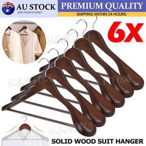 6 Pack High-Grade Wide Shoulder Wooden Coat Hangers Suit Wood Hanger Rack - Picture 1 of 9