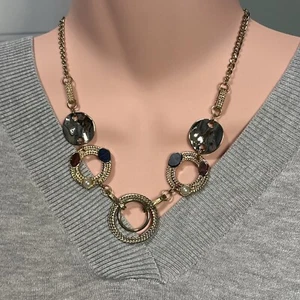 Vintage Retro Designer Style Chunky Gold Tone Circle Design Necklace 17” - 20.5” - Picture 1 of 8