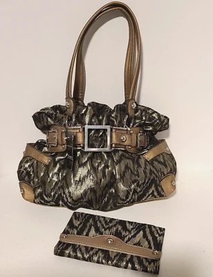 NUEVO Wilson's Cuero DORADO NEGRO LLAMA TELA Ellie V Bolso de Hombro Cartera + CARTERA Foto 1 de 4