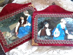 Antique Victorian Red Velvet Art Prints Wall Decor Romantic Couple Vintage Set - Picture 1 of 15