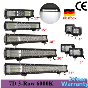 4~23 Zoll 7D 3-Row LED Lichtbalken 12V Arbeitsscheinwerfer Lightbar Offroad Auto - Bild 1 von 38