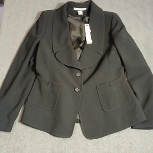 Ellen Tracy Blazer Women Size 12 Black 2 Button Notch Collar NWT Y2K Career - Picture 1 of 12