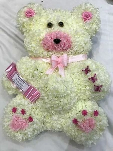 Teddy Bear Artificial Silk Funeral Flowers Childrens Wreath Tribute Memorial - Picture 1 of 9