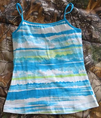 BALANCE COLLECTION spaghetti strap built in shelf bra blue stripe top, girl S - Image 1 of 3