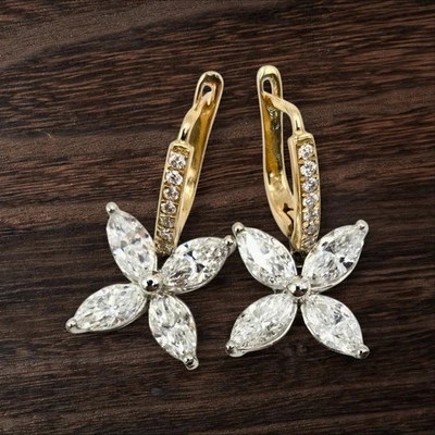 14k Gold 3ct Marquise Lab Grown Diamond Dangling Earrings - Image 1 of 4