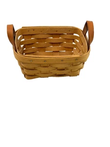 1996 Longaberger Tea Basket w/2 Leather Ears Vintage USA Made 7"L x 5"W x 3.5"H - Picture 1 of 3