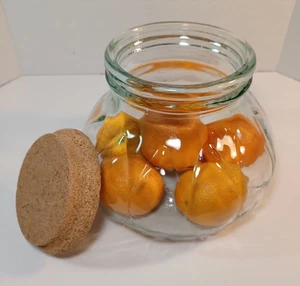 Vtg Green Tint Pumpkin Shape Apothecary Glass Jar w Cork Lid Large Made in Italy - Picture 1 of 7