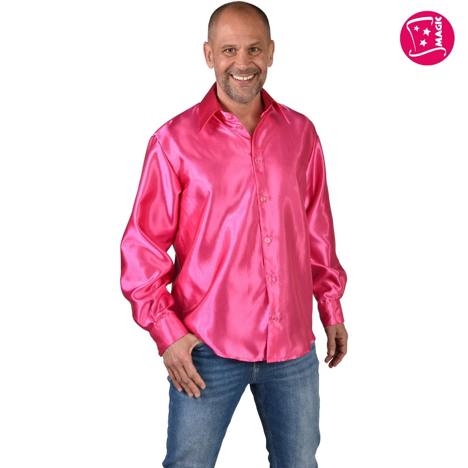 Camisa estilo años 70, cuello grande, satinado - rosa Foto 1 de 1