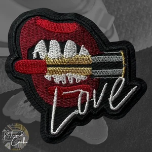 Love Lips Lipstick Iron On Patch Embroidered Beauty Themed Applique - Picture 1 of 3
