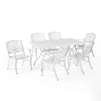 Phoenix Traditional Outdoor Aluminum 7 Piece Dining Set by White 7-Piece Sets Foto 1 de 4