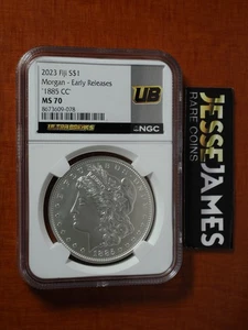 2023 $1 FIJI SILVER '1885 CC' MORGAN NGC MS70 ULTRA BREAKS LABEL 1 OZ .999 FINE - Picture 1 of 2