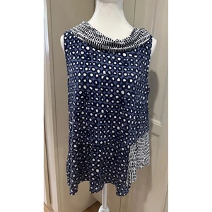 Habitat Clothes To Live In blau weiß Print Wasserfallausschnitt ärmelloses Top M - Bild 1 von 10