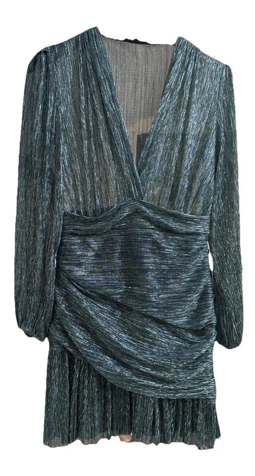 Vestido Maje Shimmer Mini Acanalado Cuello en V 10/12 Fr 38 Turquesa Verde azulado Brillo Foto 1 de 4