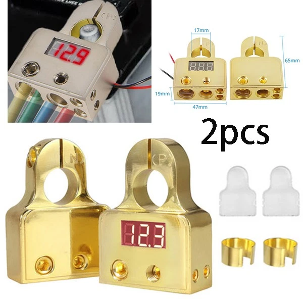 2X Digital Car Battery Terminal Connectors 12V Voltmeter 0/4/8 Gauge Power Post - Image 1 of 4