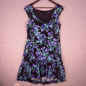 Ann Taylor Kleid Damen 8 lila grün Blumen Drop Flare Saum U-Ausschnitt Cocktail - Bild 1 von 12