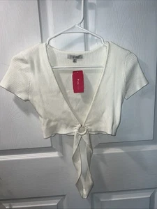Love Tree Front Tie Crop Top Ivory Ribbed Size Medium NEW - Picture 1 of 6