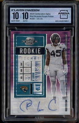 2020 Contenders Optic Rookie Auto Purple Pulsar K'Lavon Chaisson RC /21 Arena 10 - Image 1 of 2