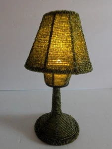 VTG Avocado Green Seed Beaded Votive Holder Lamp 8"H READ - Picture 1 of 10