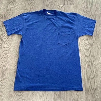 Camiseta McGregor Vintage Años 80 Azul Ribete en Blanco Bolsillo Mediana Puntada Única Foto 1 de 4