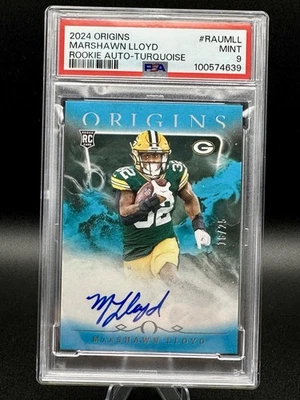 2024 Origins Marshawn Lloyd On Card Rookie Auto Green Bay Packers Teal /25 PSA 9 - Image 1 of 3