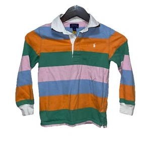 Polo Ralph Lauren bambino taglia 7 multicolore manica lunga rugby 3 bottoni camicia - Foto 1 di 13