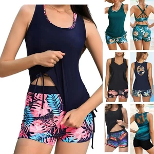 Women Tummy Control Tankini Set Swimming Costume 3 Piece Athletic - Picture 1 of 68