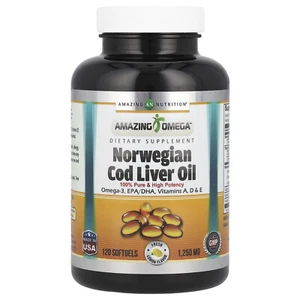 Norwegian Cod Liver Oil, Lemon, 1,250 mg, 120 Softgels - Picture 1 of 2