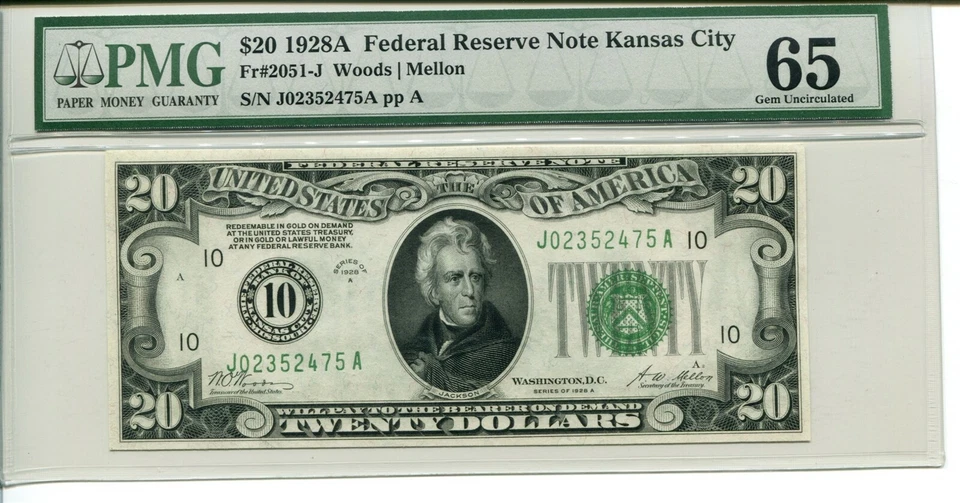 FR 2051-J 1928A $20 Federal Reserve NOTE PMG 65 GEM UNCIRCULATED - Image 1 of 1