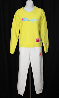 Champion 复古 2000 年代女式 M 反向编织锁钩标志运动衫/裤子套装 — 第 1/4 张图片