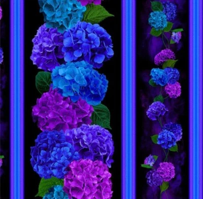 Timeless Treasures Midnight Bloom Hydrangea Border Stripe Fabric by the Yard - Image 1 of 4