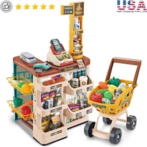 Kids Supermarket Play Set Shopping Cart Toy Grocery Cash Register 3-7 Years New - Picture 1 of 12