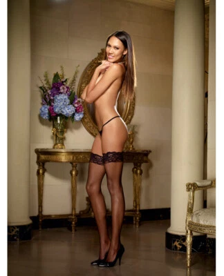 Stay Up Silicone 蕾丝上衣高鱼网后缝袜 尺寸 OS & QN  — 第 1/4 张图片