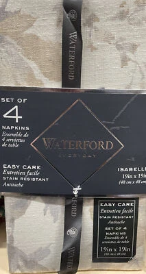 Waterford Isabelle Ivory Floral Cloth Set Of 4 Napkins Beige Grey On Ivory NWT - Image 1 of 4