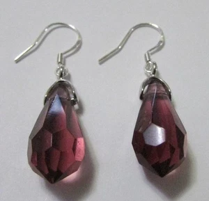 Tear Drop/Dangle Swarovski Element Crystal Earring Sterling Silver Wine Red - Picture 1 of 3