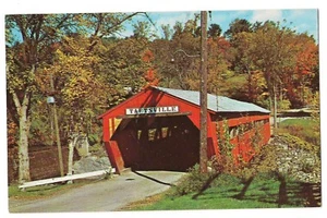 OLD COVERED BRIDGE Route 4 TAFTSVILLE Vermont Postcard VT KOPPEL Fall Foliage - Picture 1 of 2