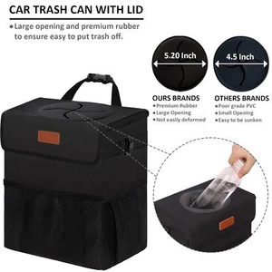Car Trash can Bag Bin Hanging Waterproof Garbage Leak Proof Black - Picture 1 of 7